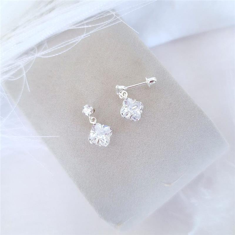 BRINCO PRATA 925 INFANTIL BASE ZIRCÔNIA PINGENTE TREVO ZIRCÔNIA