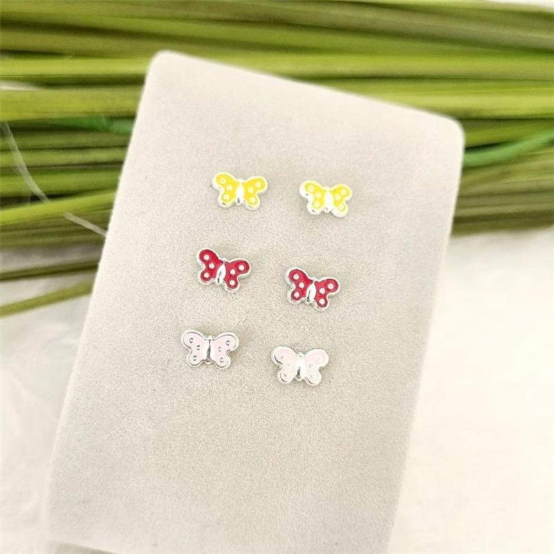 BRINCO PRATA 925 INFANTIL BORBOLETA COLORIDA