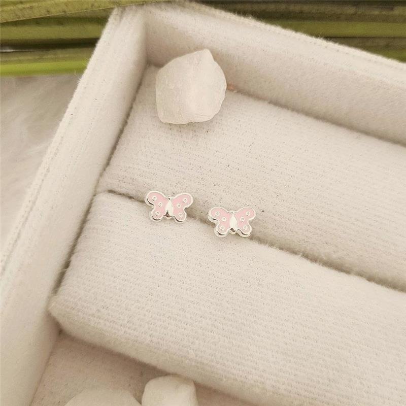 BRINCO PRATA 925 INFANTIL BORBOLETA COLORIDA