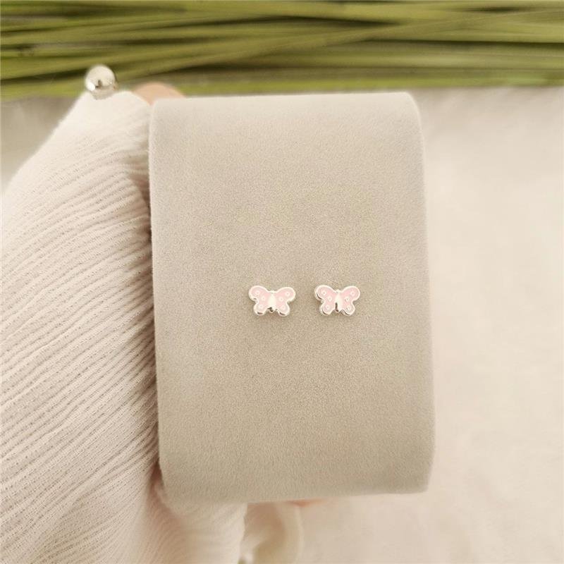 BRINCO PRATA 925 INFANTIL BORBOLETA COLORIDA