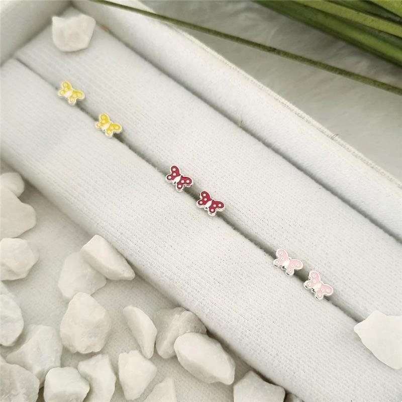 BRINCO PRATA 925 INFANTIL BORBOLETA COLORIDA