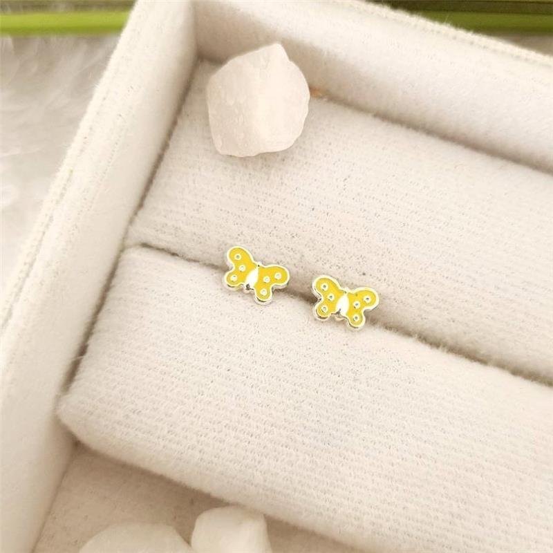 BRINCO PRATA 925 INFANTIL BORBOLETA COLORIDA