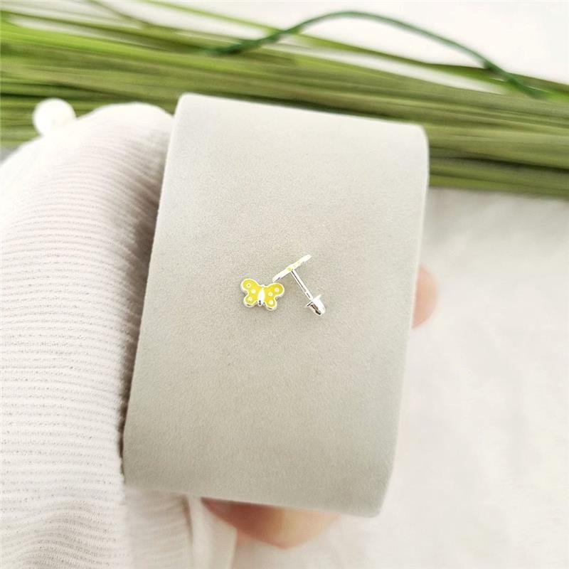 BRINCO PRATA 925 INFANTIL BORBOLETA COLORIDA