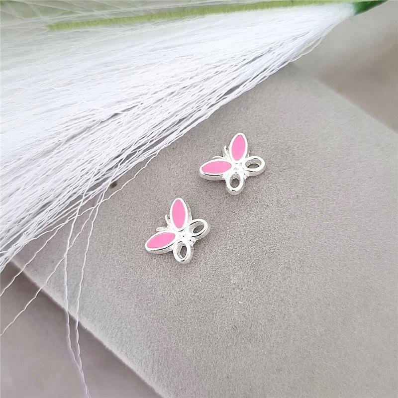 BRINCO PRATA 925 INFANTIL BORBOLETA ROSA