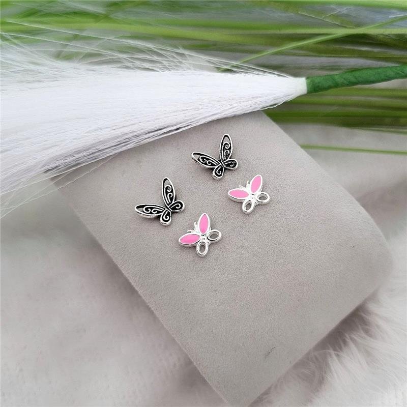 BRINCO PRATA 925 INFANTIL BORBOLETA ROSA