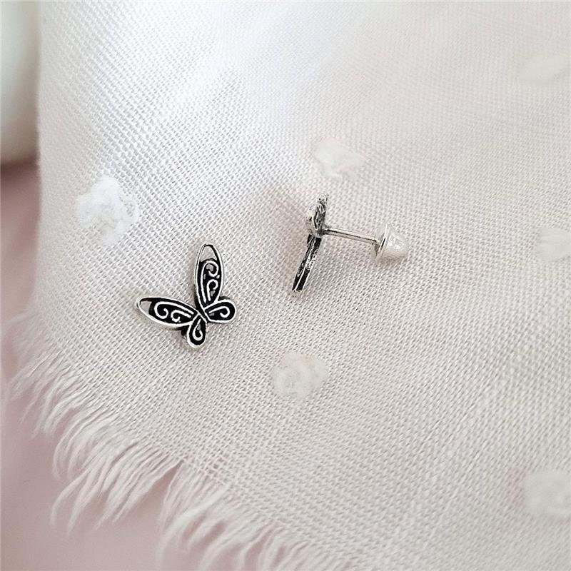 BRINCO PRATA 925 INFANTIL BORBOLETA TRABALHADA