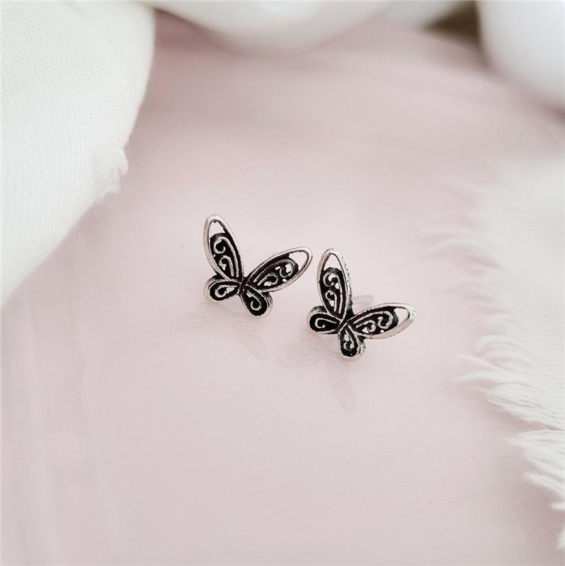 BRINCO PRATA 925 INFANTIL BORBOLETA TRABALHADA