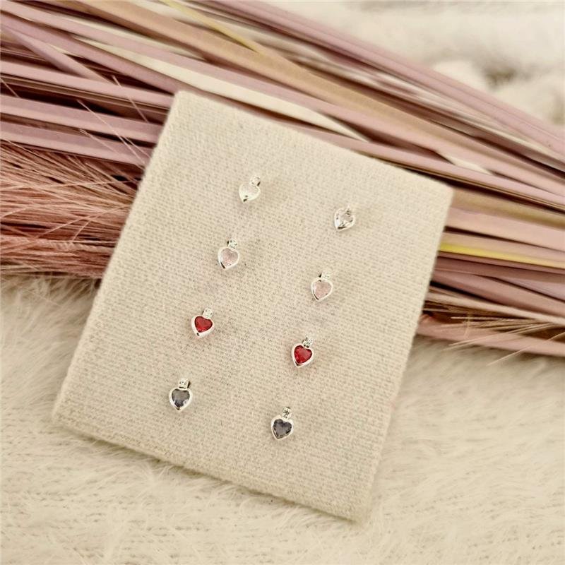 BRINCO PRATA 925 INFANTIL CORAÇÃO PEDRA