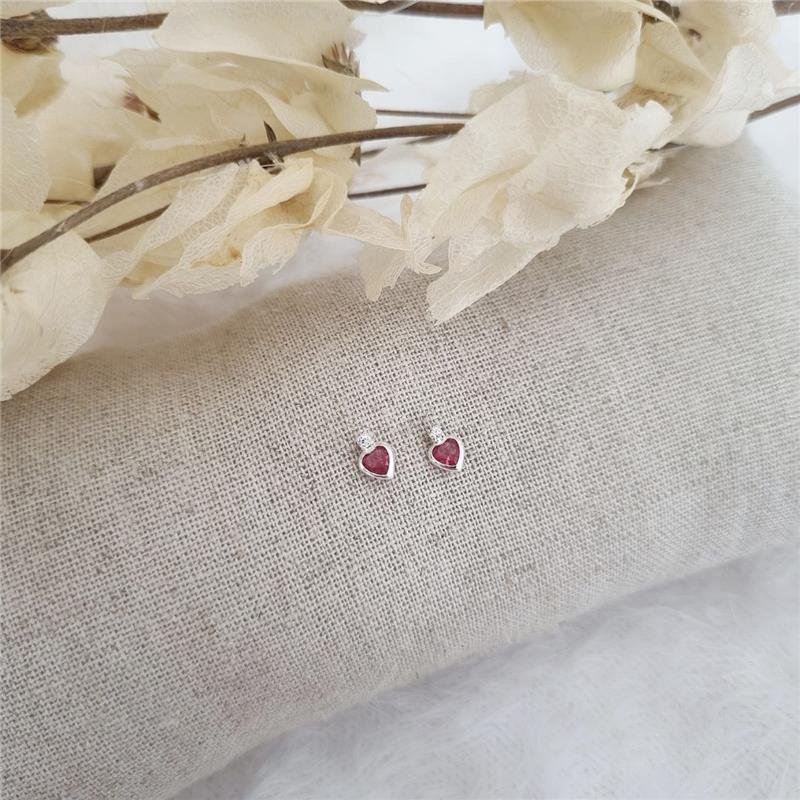 BRINCO PRATA 925 INFANTIL CORAÇÃO PEDRA