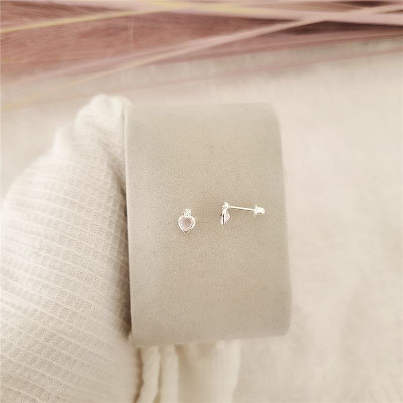 BRINCO PRATA 925 INFANTIL CORAÇÃO PEDRA