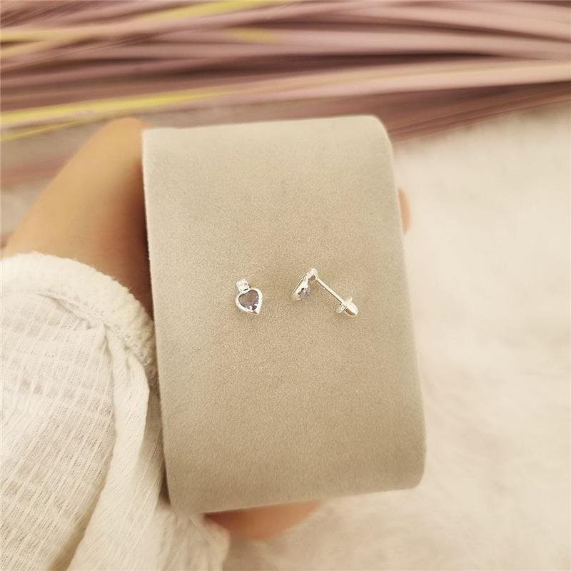 BRINCO PRATA 925 INFANTIL CORAÇÃO PEDRA