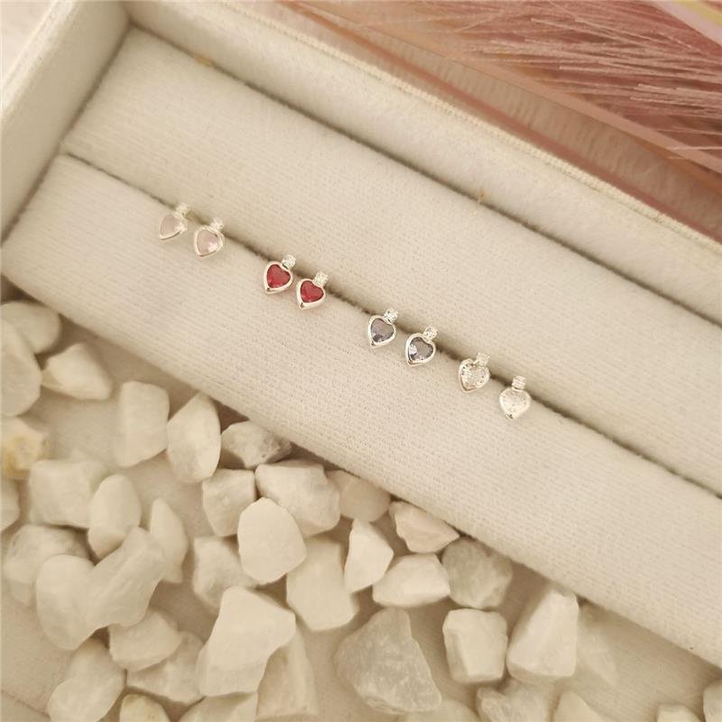 BRINCO PRATA 925 INFANTIL CORAÇÃO PEDRA