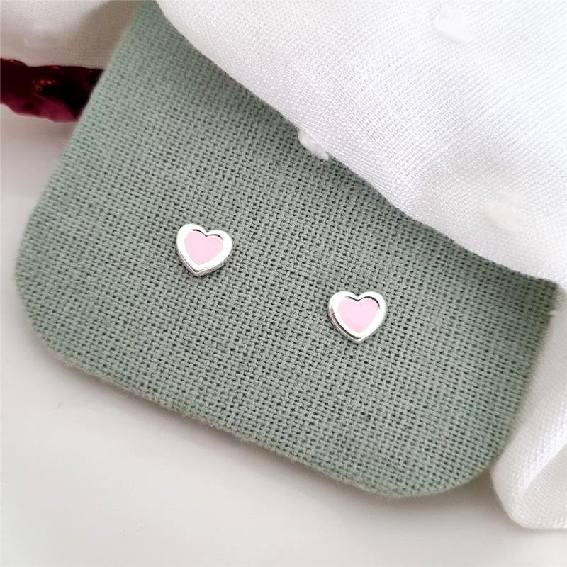 BRINCO PRATA 925 INFANTIL CORAÇÃO ROSA