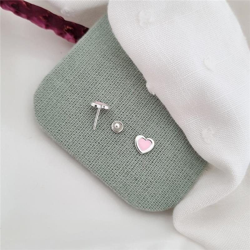 BRINCO PRATA 925 INFANTIL CORAÇÃO ROSA