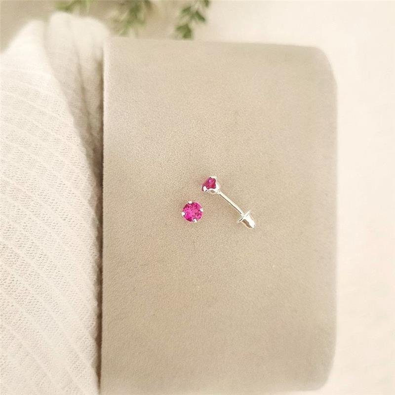 BRINCO PRATA 925 INFANTIL PEDRA ROSA PINK