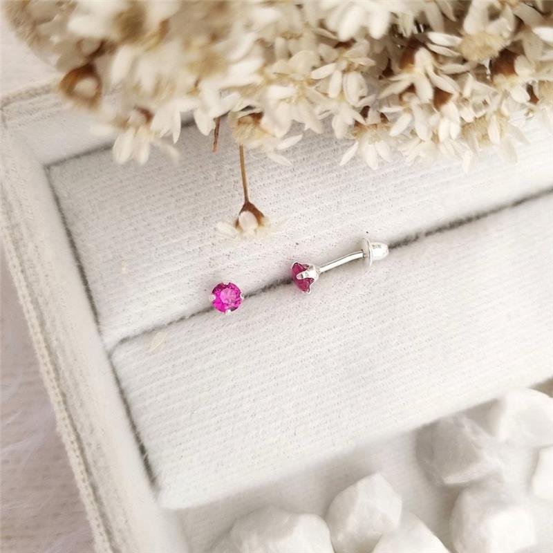 BRINCO PRATA 925 INFANTIL PEDRA ROSA PINK