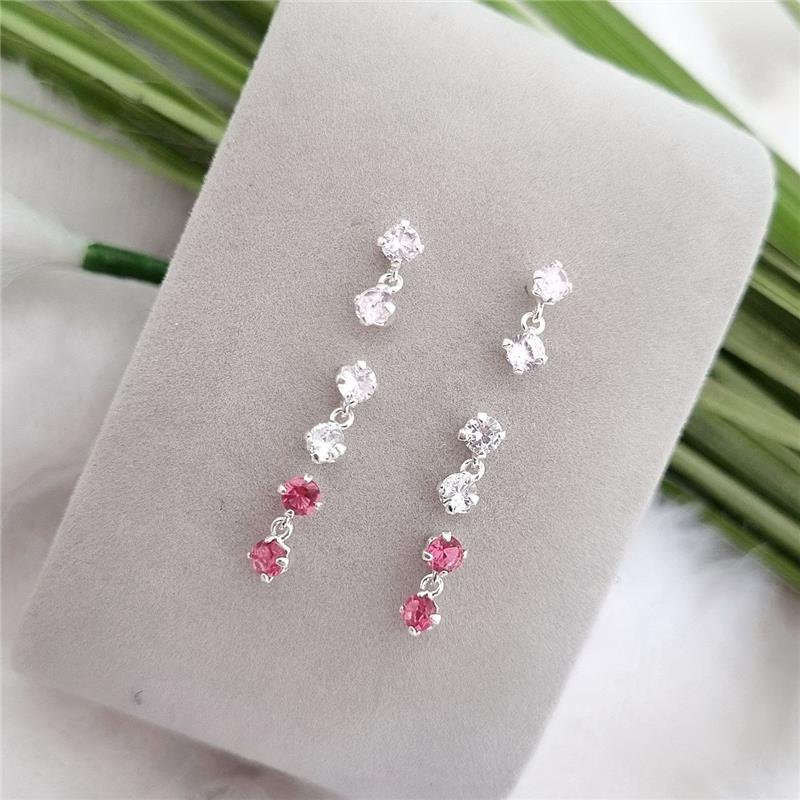 BRINCO PRATA 925 INFANTIL PENDURADO DUAS PEDRINHAS