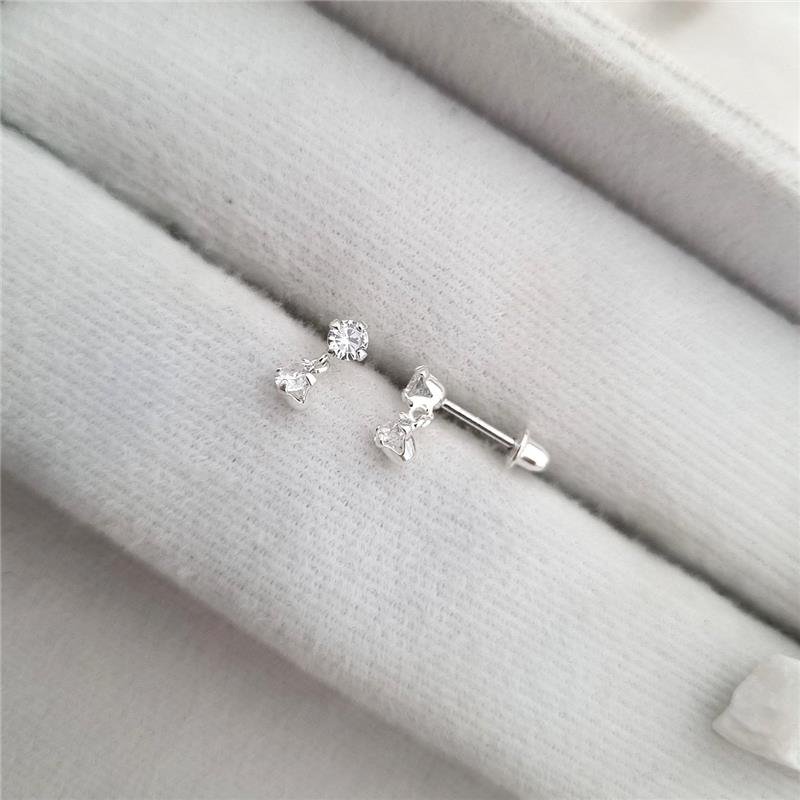 BRINCO PRATA 925 INFANTIL PENDURADO DUAS PEDRINHAS