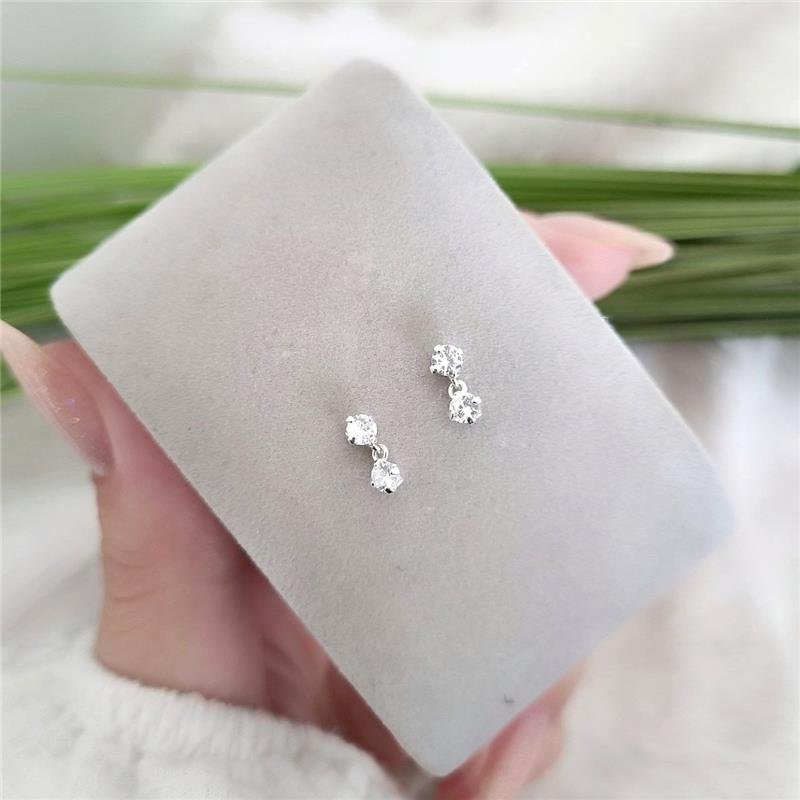 BRINCO PRATA 925 INFANTIL PENDURADO DUAS PEDRINHAS