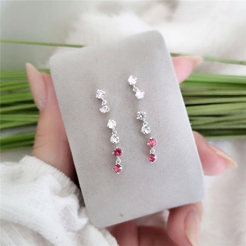 BRINCO PRATA 925 INFANTIL PENDURADO DUAS PEDRINHAS