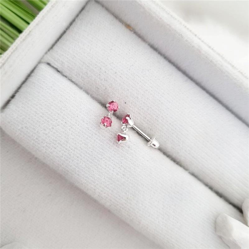 BRINCO PRATA 925 INFANTIL PENDURADO DUAS PEDRINHAS