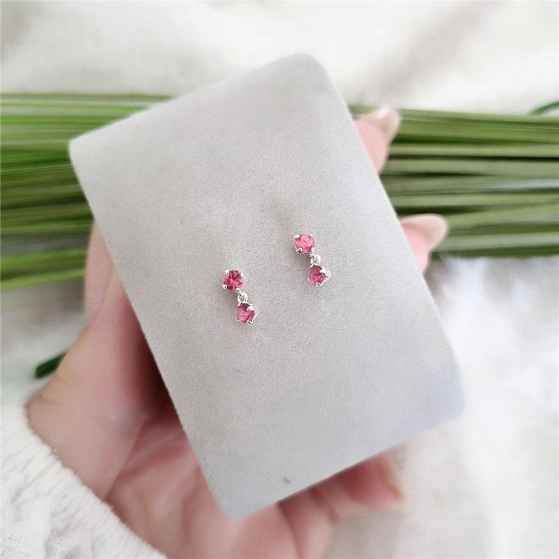 BRINCO PRATA 925 INFANTIL PENDURADO DUAS PEDRINHAS