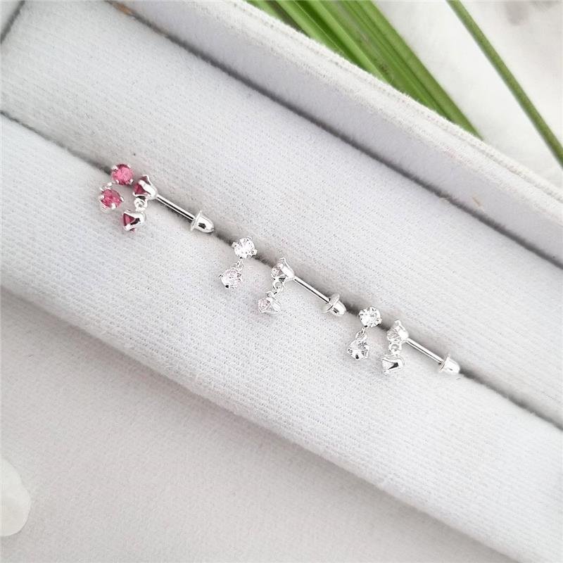 BRINCO PRATA 925 INFANTIL PENDURADO DUAS PEDRINHAS