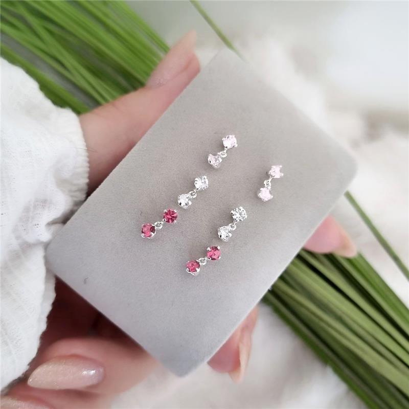 BRINCO PRATA 925 INFANTIL PENDURADO DUAS PEDRINHAS