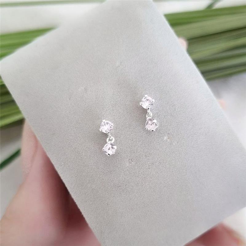 BRINCO PRATA 925 INFANTIL PENDURADO DUAS PEDRINHAS