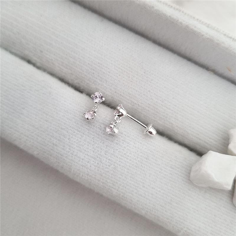 BRINCO PRATA 925 INFANTIL PENDURADO DUAS PEDRINHAS