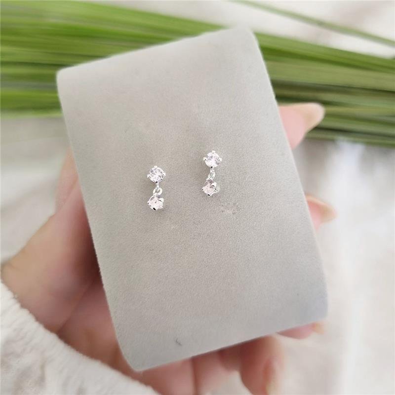 BRINCO PRATA 925 INFANTIL PENDURADO DUAS PEDRINHAS