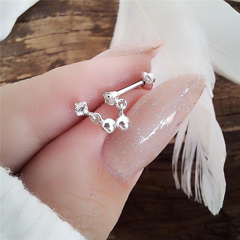 BRINCO PRATA 925 INFANTIL PENDURADO PEDRA E BOLINHA