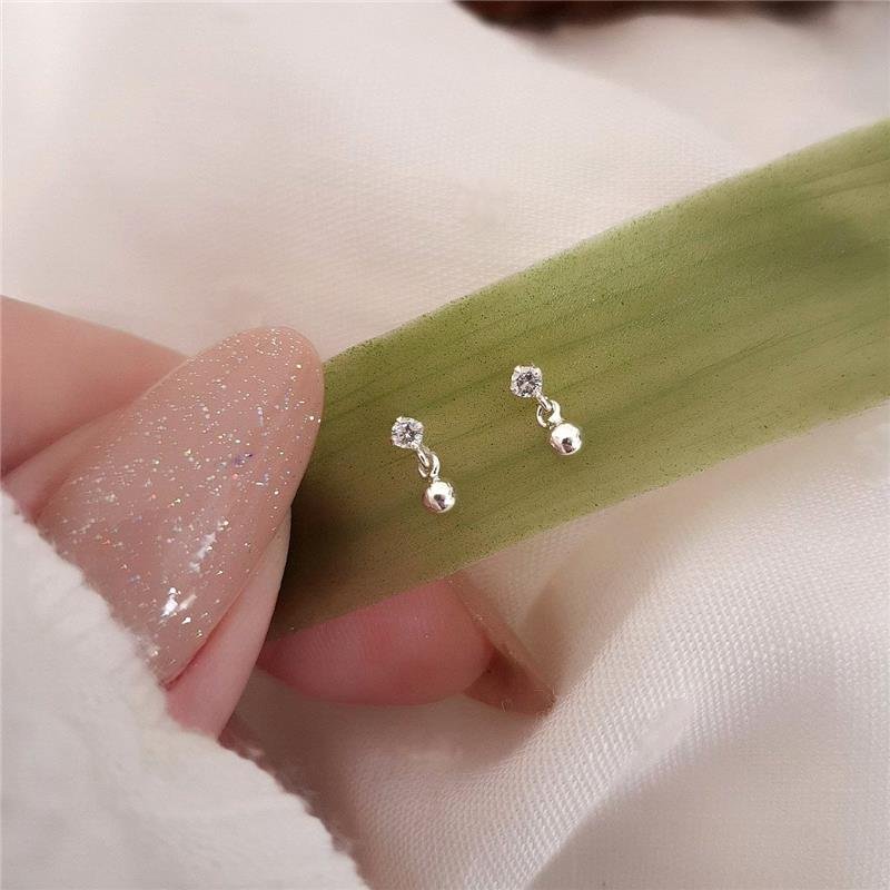 BRINCO PRATA 925 INFANTIL PENDURADO PEDRA E BOLINHA