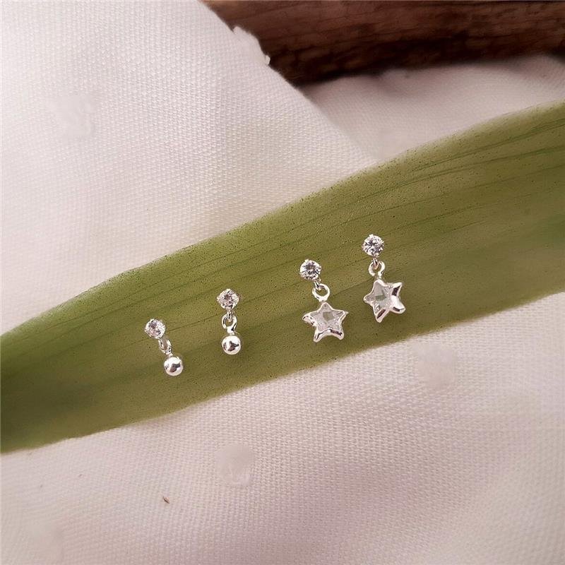 BRINCO PRATA 925 INFANTIL PENDURADO PEDRA E BOLINHA