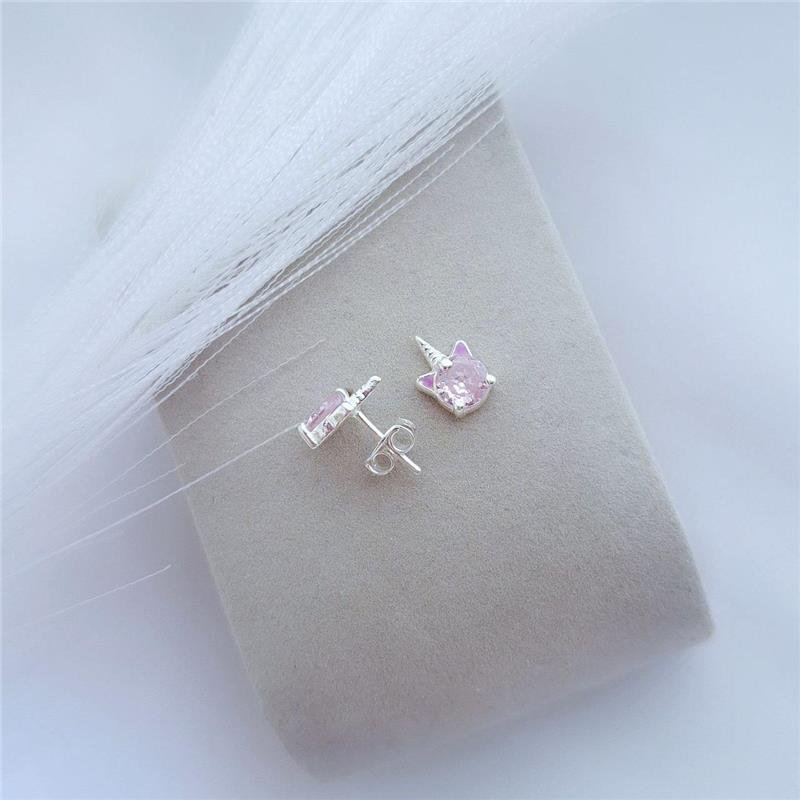 BRINCO PRATA 925 INFANTIL UNICÓRNIO ZIRCONIA ROSA