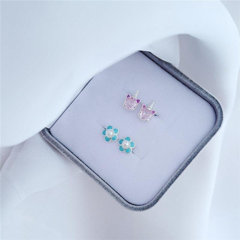 BRINCO PRATA 925 INFANTIL UNICÓRNIO ZIRCONIA ROSA