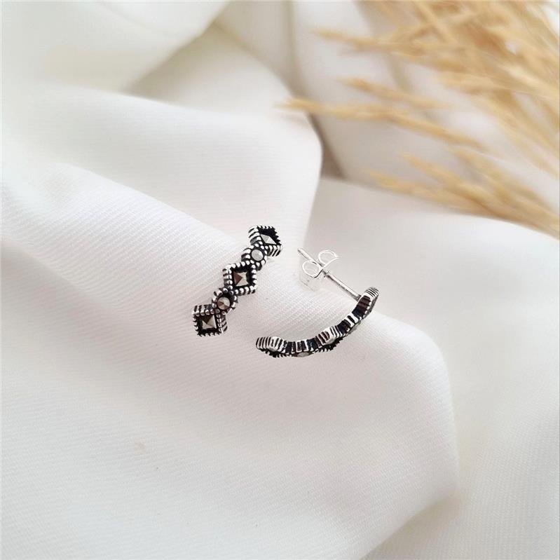 BRINCO PRATA 925 LOSANGOS BOLINHAS COM PEDRA