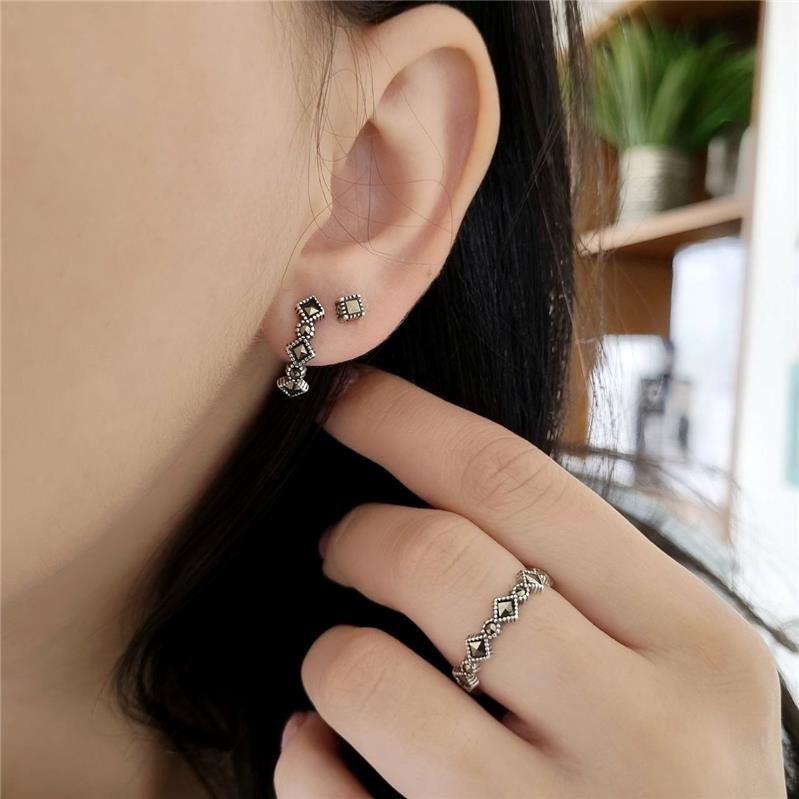 BRINCO PRATA 925 LOSANGOS BOLINHAS COM PEDRA