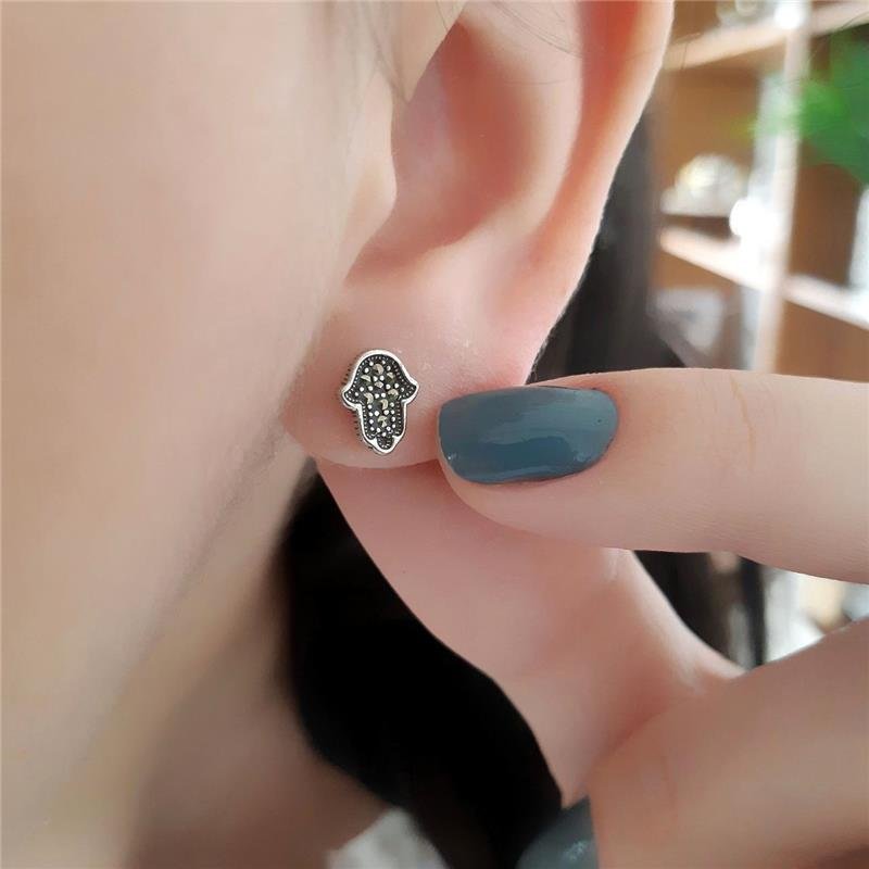 BRINCO PRATA 925 MÃO DE FÁTIMA COM PEDRA