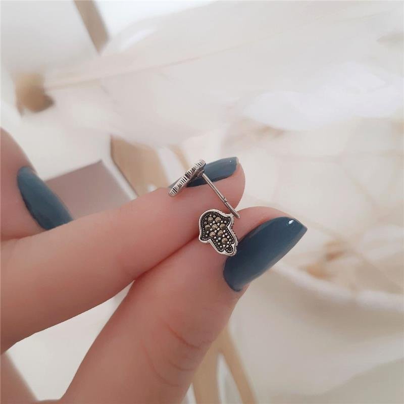 BRINCO PRATA 925 MÃO DE FÁTIMA COM PEDRA