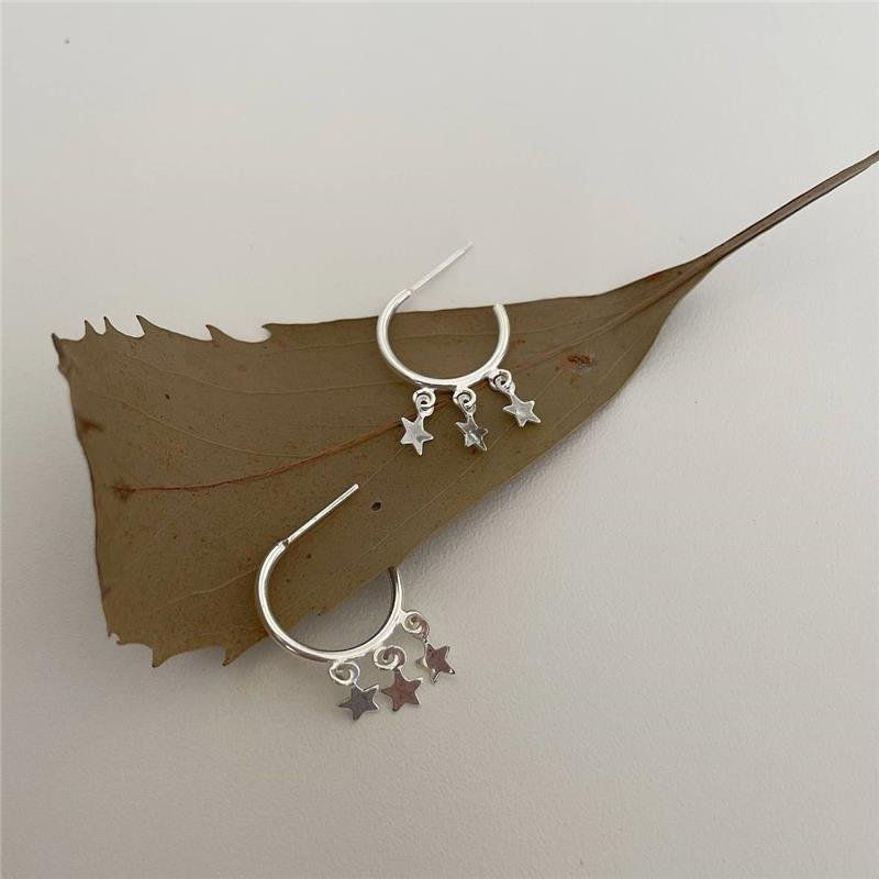 BRINCO PRATA 925 MEIA ARGOLA ESTRELA LISA GRANDE