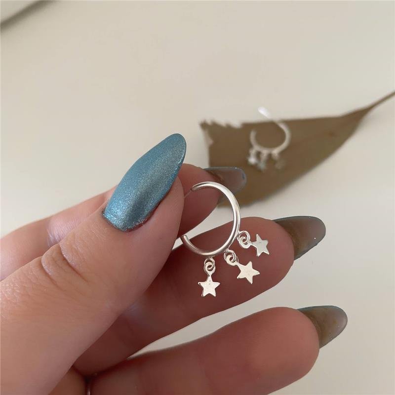 BRINCO PRATA 925 MEIA ARGOLA ESTRELA LISA GRANDE