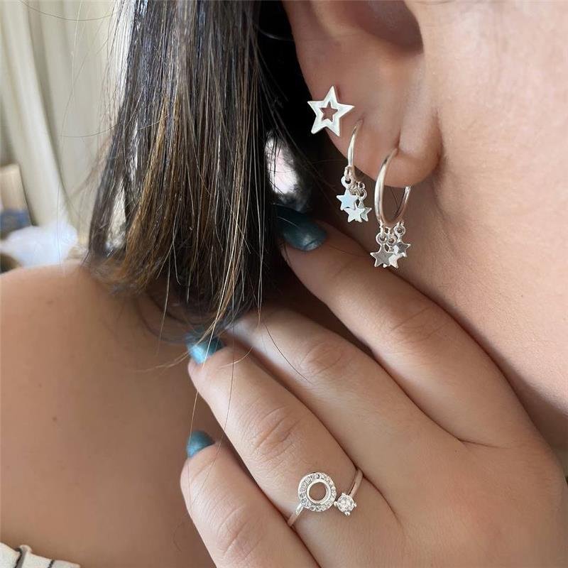 BRINCO PRATA 925 MEIA ARGOLA ESTRELA LISA GRANDE