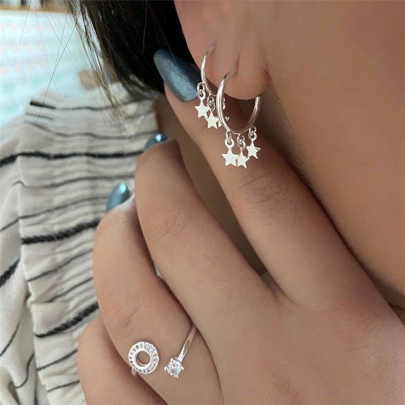 BRINCO PRATA 925 MEIA ARGOLA ESTRELA LISA GRANDE