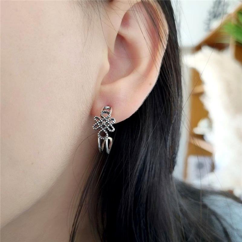 BRINCO PRATA 925 MEIA ARGOLA FLOR VAZADA