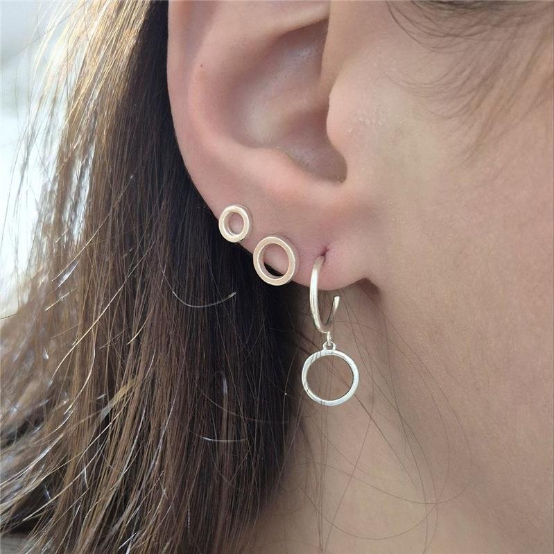 BRINCO PRATA 925 MEIA ARGOLA PINGENTE CIRCULO VAZADO