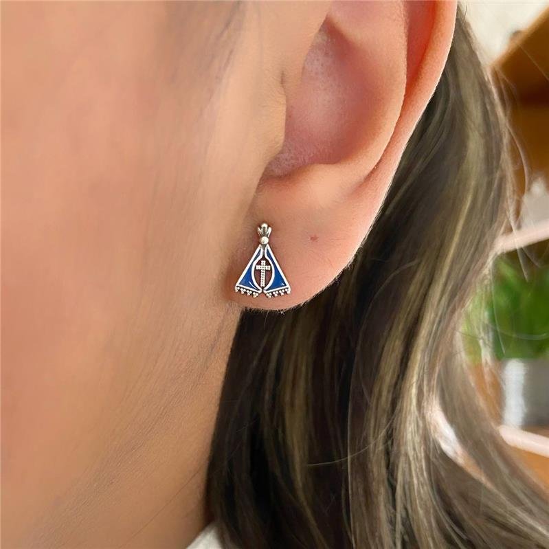 BRINCO PRATA 925 NOSSA SENHORA APARECIDA AZUL