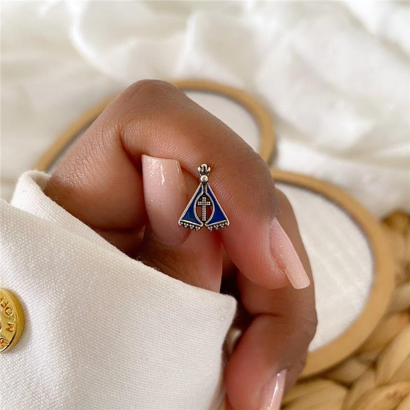 BRINCO PRATA 925 NOSSA SENHORA APARECIDA AZUL