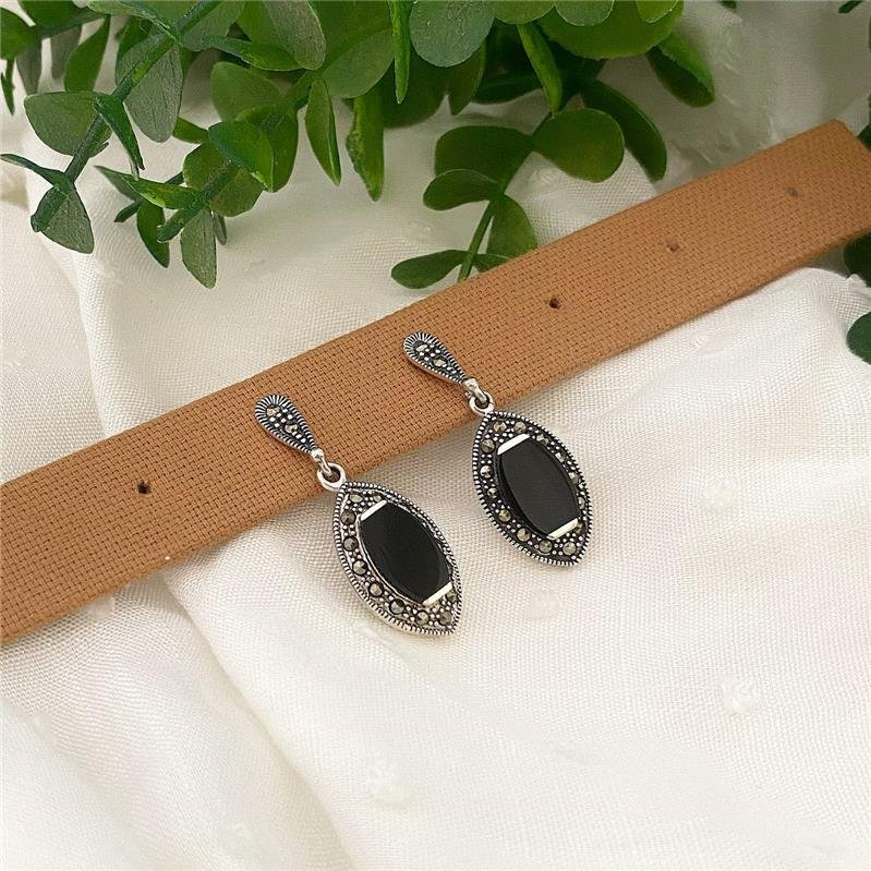 BRINCO PRATA 925 OLHO PENDURADO COM PEDRA NATURAL