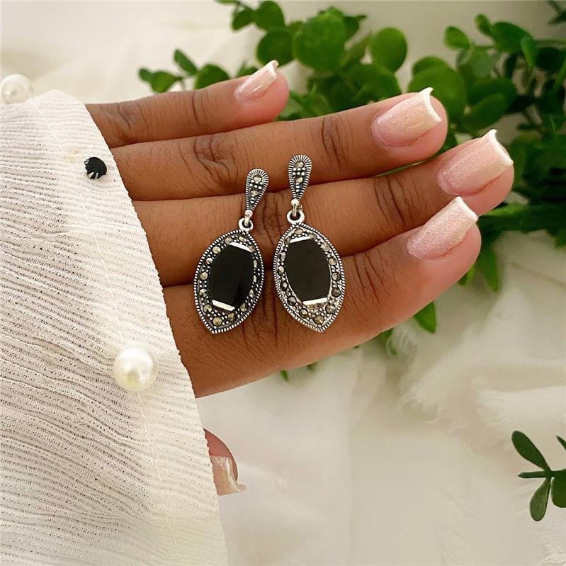 BRINCO PRATA 925 OLHO PENDURADO COM PEDRA NATURAL